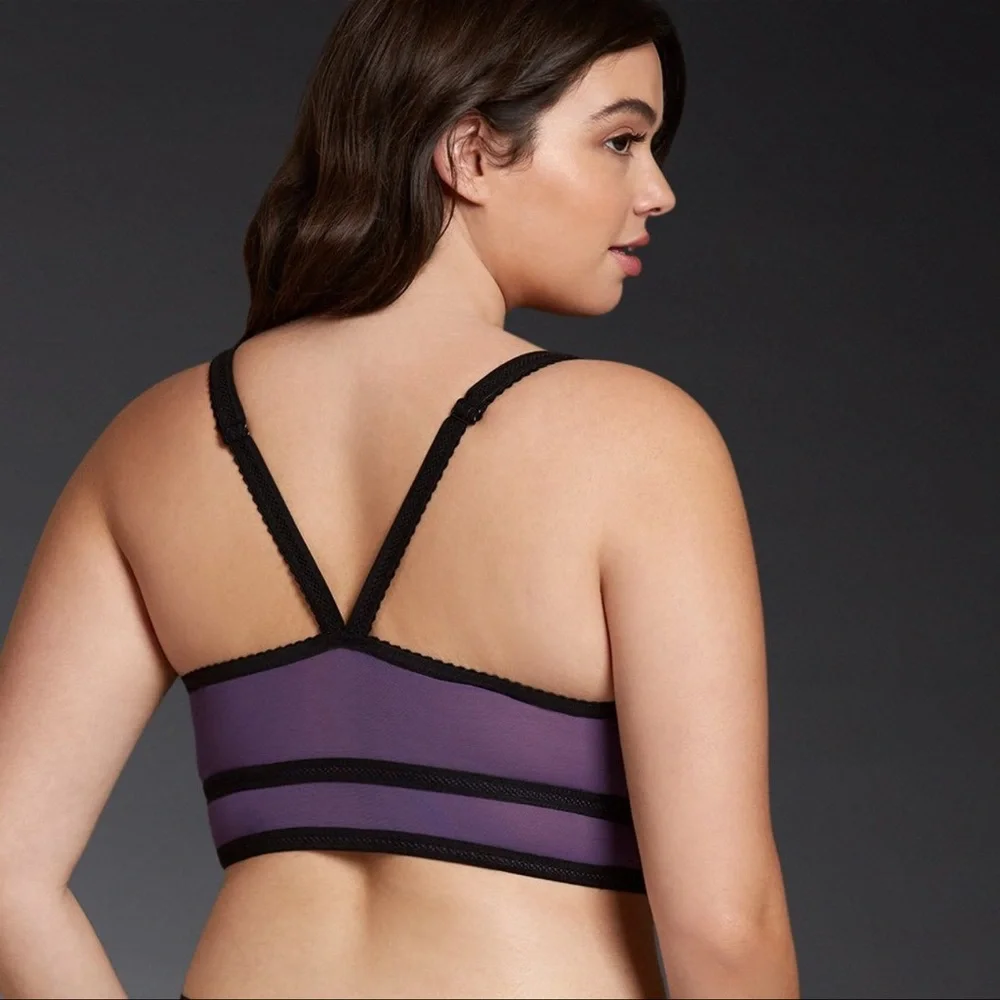 Torrid Purple & Black Mesh Strappy Piping Bralette & Hipster Panty - Picture 2 of 4